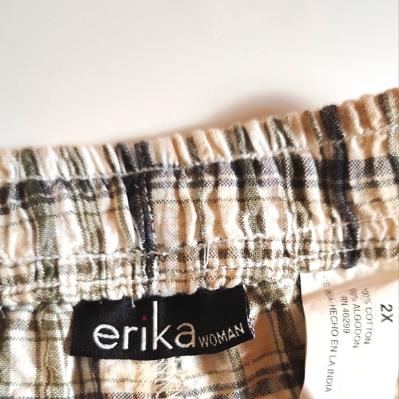 Erika Woman Plaid Drawstring Capris 100% Cotton - Picture 3 of 3